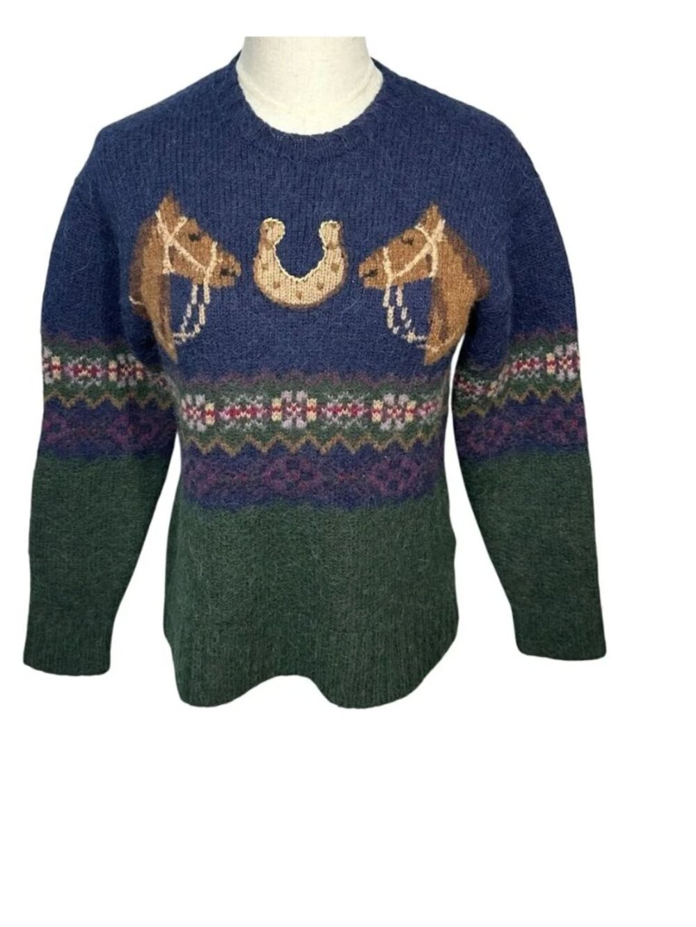 Polo Ralph Lauren Equestrian Horseshoe Fair Isle Wool Alpaca Knit Sweater Sz L - Picture 5 of 7